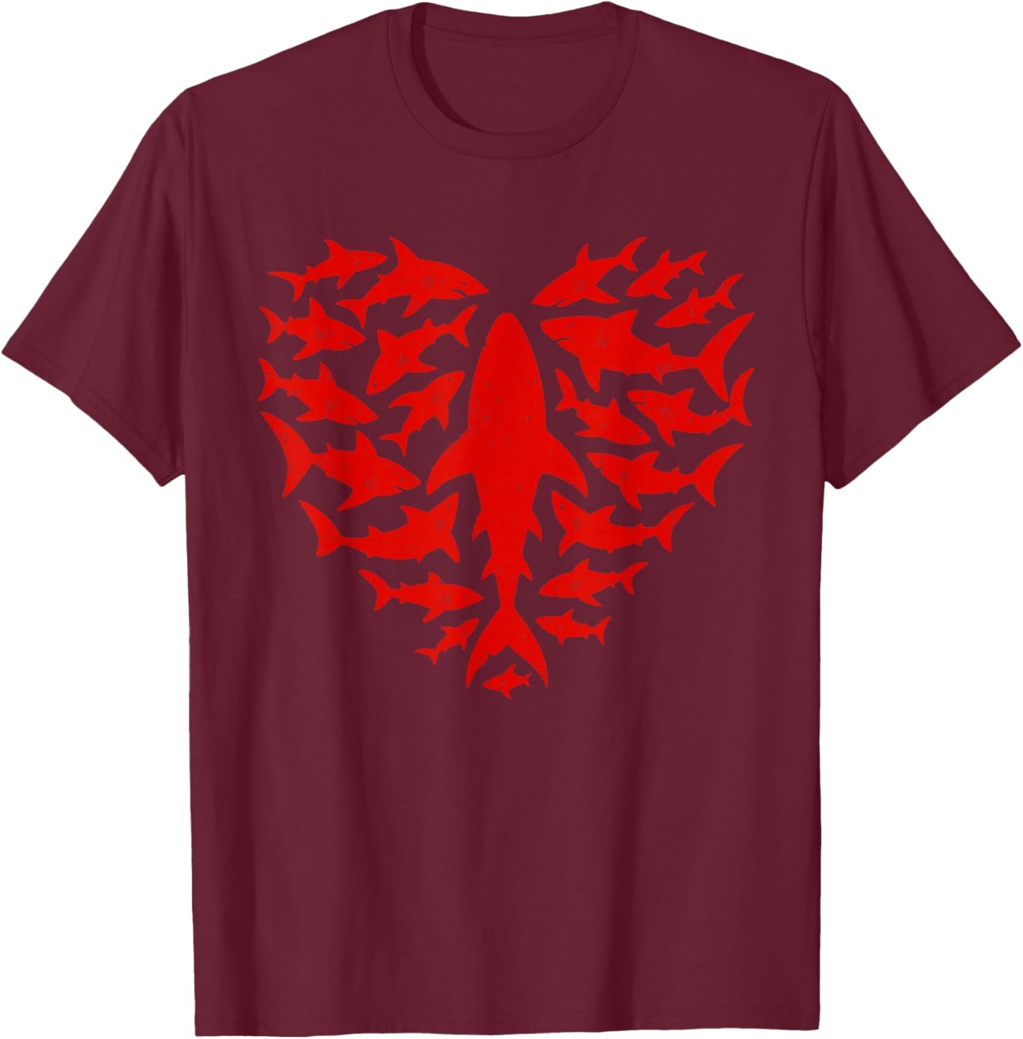 Shark Heart Ocean Funny Valentines Day Men Women Kids T-Shirt - T-Shirt | Maroon