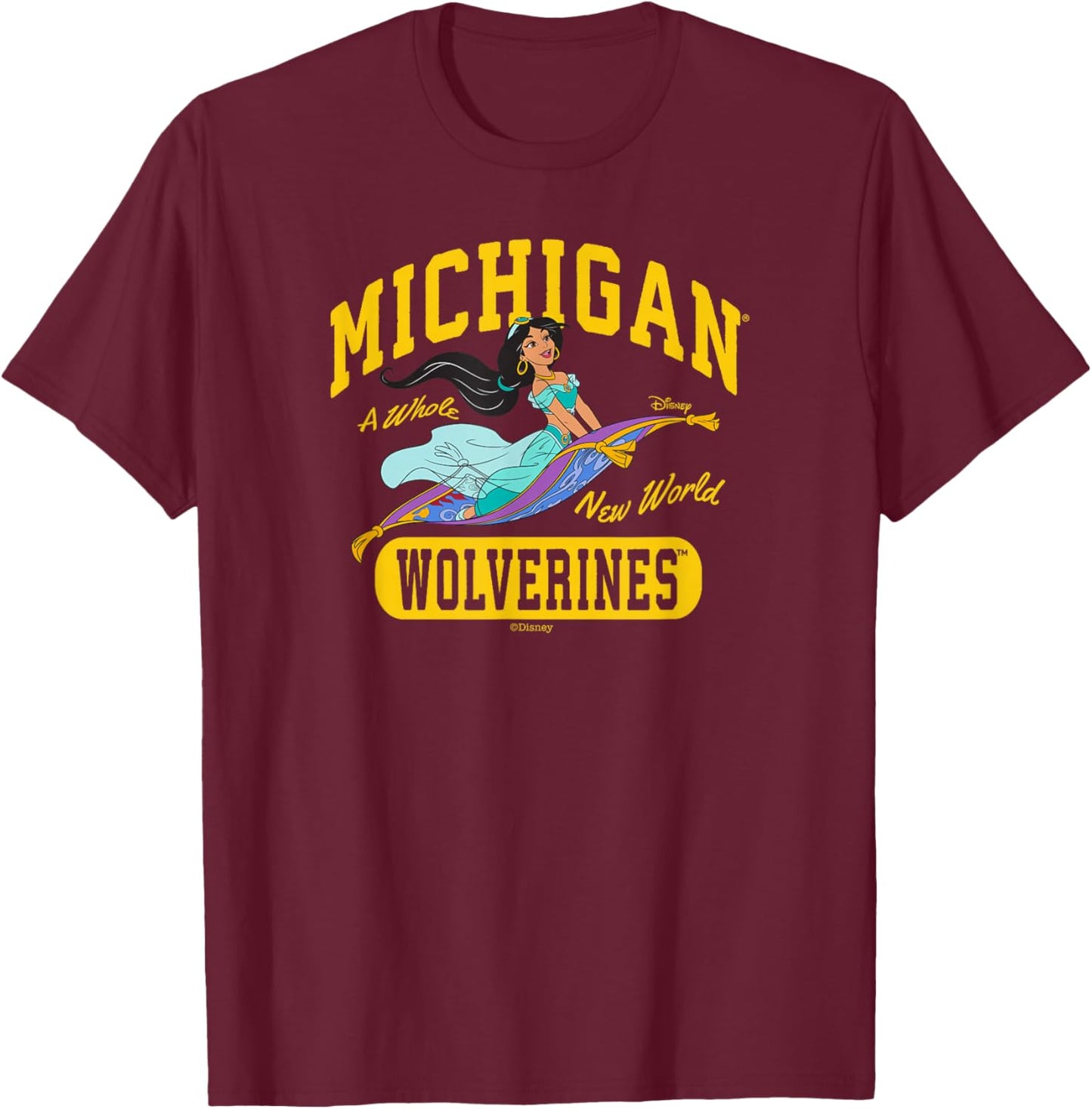 Michigan Wolverines Princess Jasmine Dark Gray T-Shirt - T-Shirt | Maroon