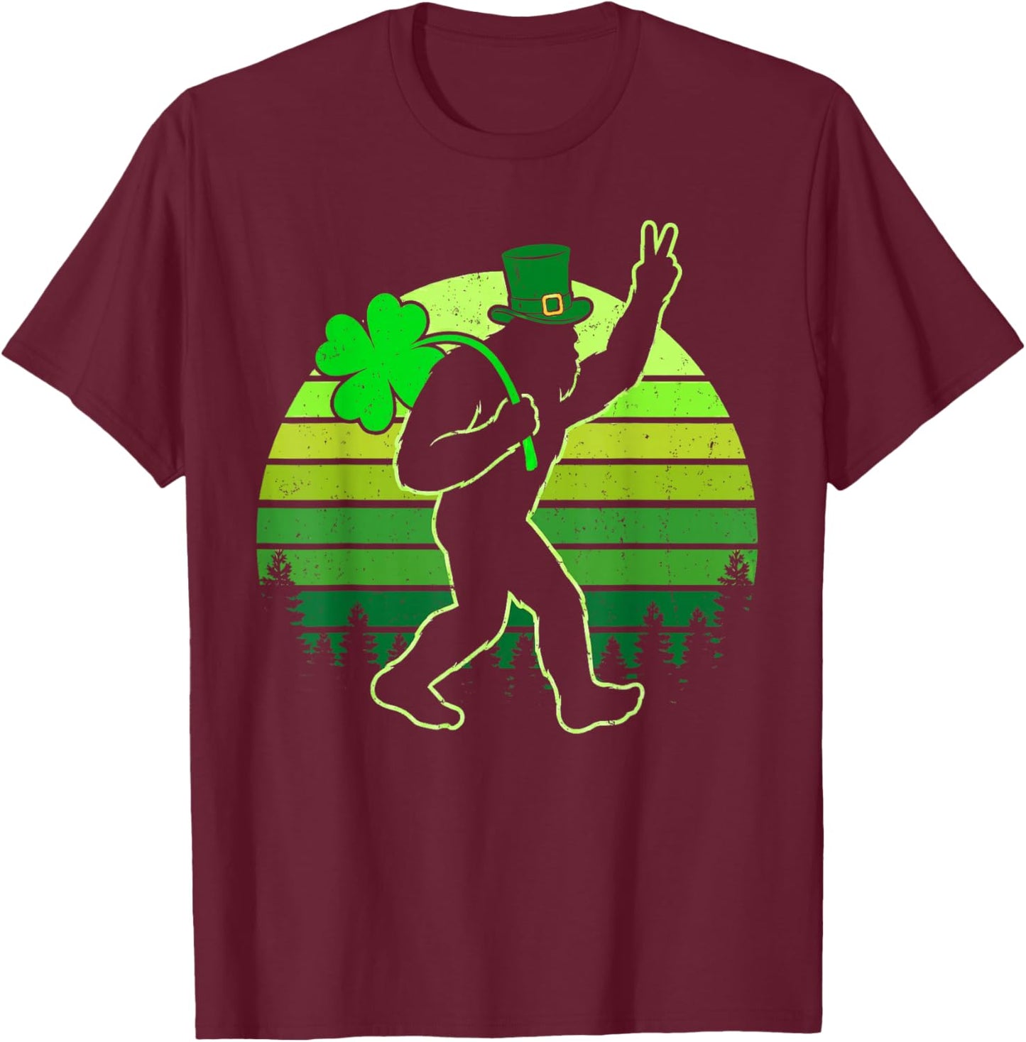 Funny Men St Patrick's Day Bigfoot Shamrock Men Women Kids T-Shirt - T-Shirt | Maroon