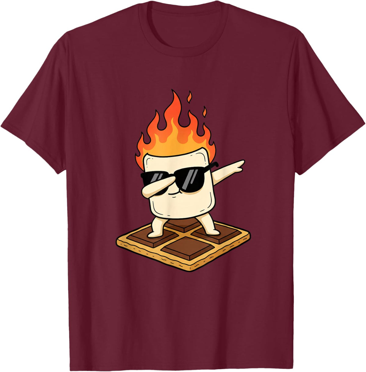 Dabbing Marshmallow On S'More Camping Kids Outdoor Funny T-Shirt - T-Shirt | Maroon