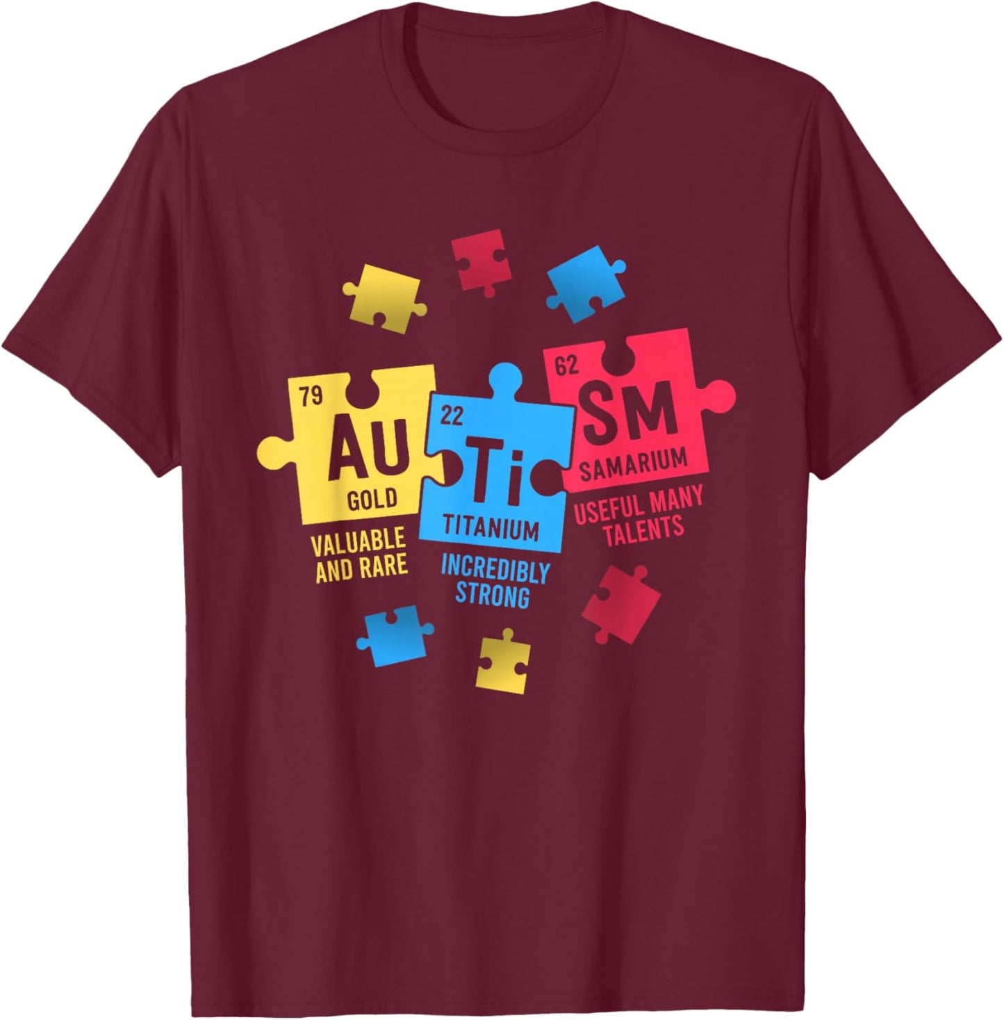 Elements Periodic Table ASD Autism Awareness Women Men Kids T-Shirt - T-Shirt | Maroon