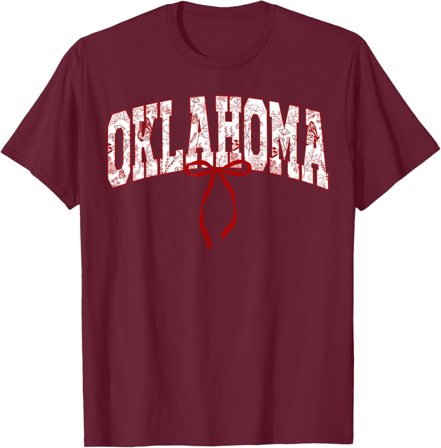 Oklahoma State Pride Classic Oklahoma Floral Coquette Bow T-Shirt - T-Shirt | Maroon