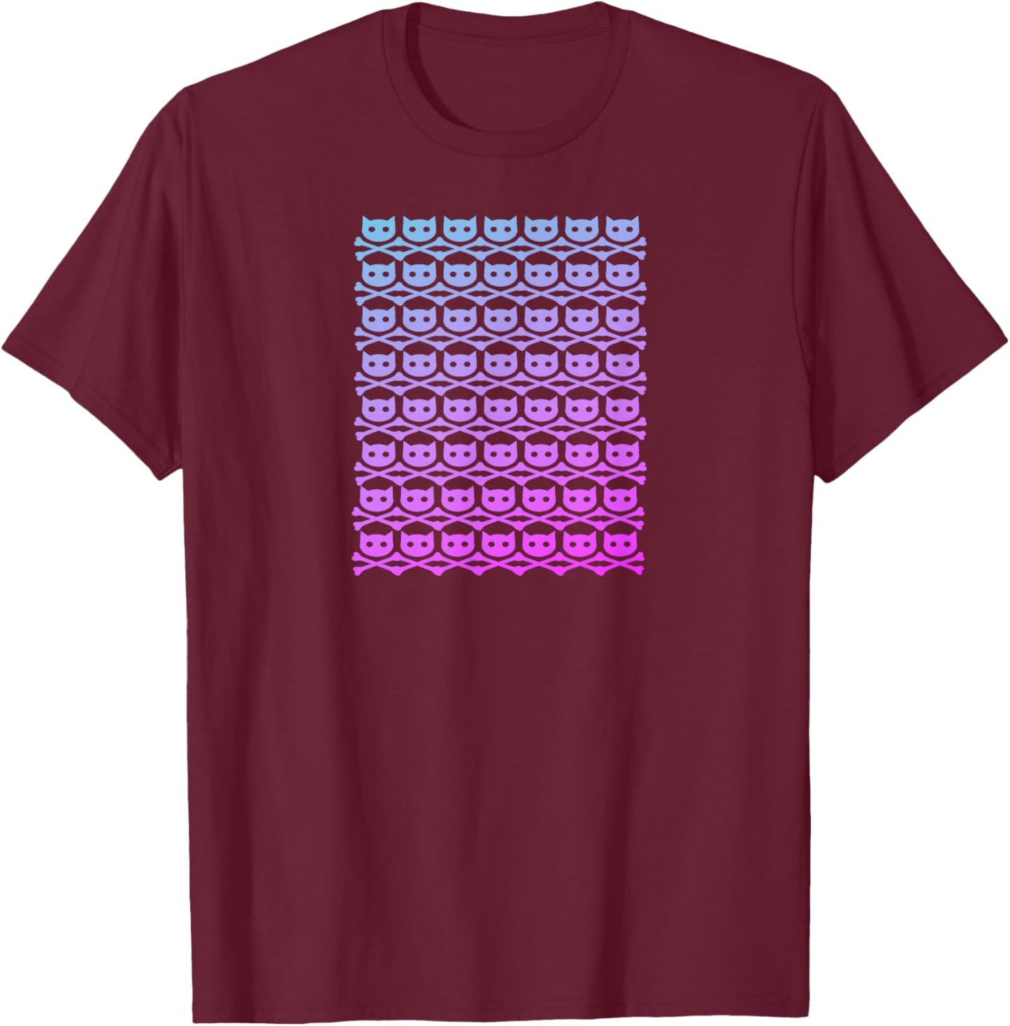 BuddyCatAFK All Over Skull Logo Pink Fade Dark T-Shirt - T-Shirt | Maroon