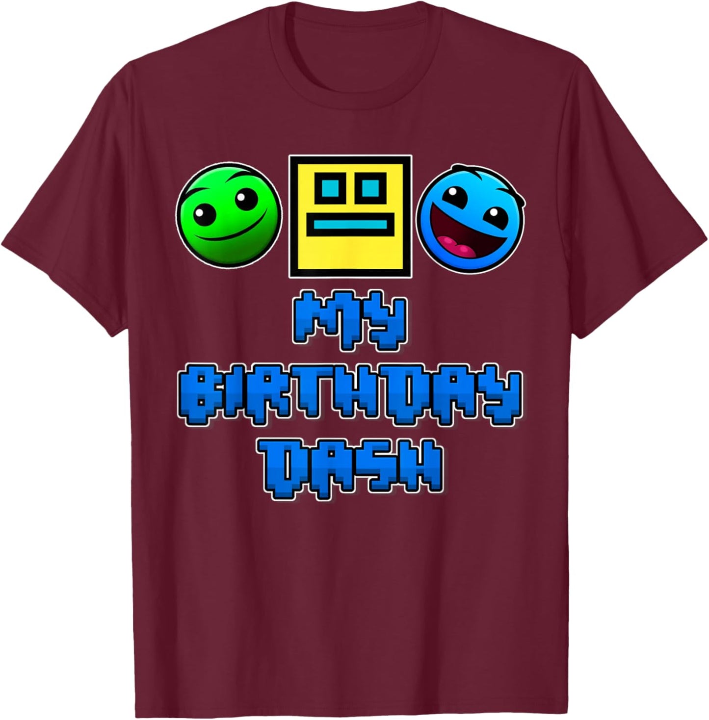 My Birthday Dash Video Game Theme Kids Party Geometry Game T-Shirt - T-Shirt | Maroon