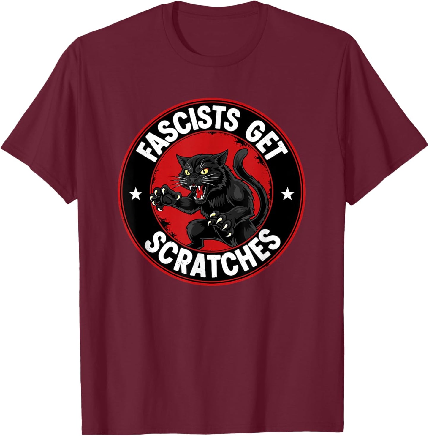 Vintage Black Cats Against Fascists Get Scratches T-Shirt - T-Shirt | Maroon