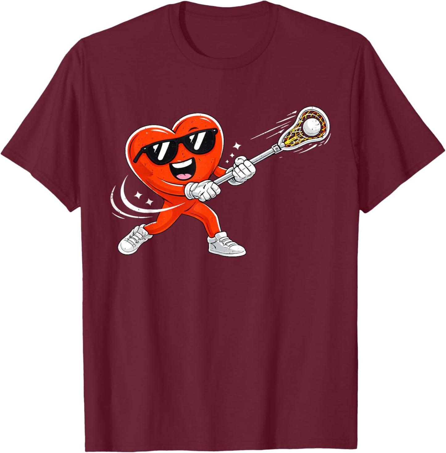 Valentine Lacrosse Heart Sport Valentines Day Men Boys Kids T-Shirt - T-Shirt | Maroon