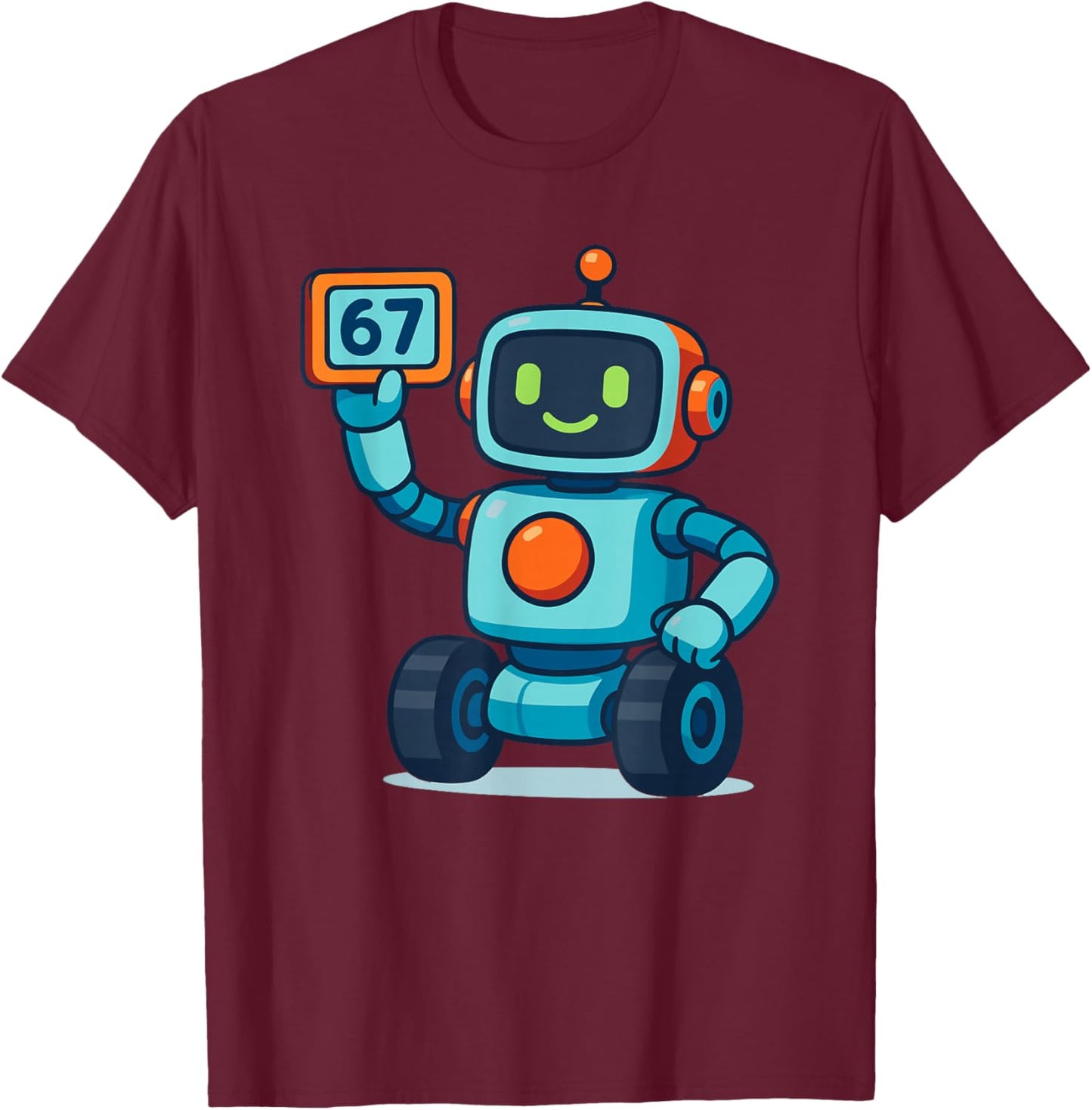 Cartoon Robot 67 Meme T-Shirt - T-Shirt | Maroon