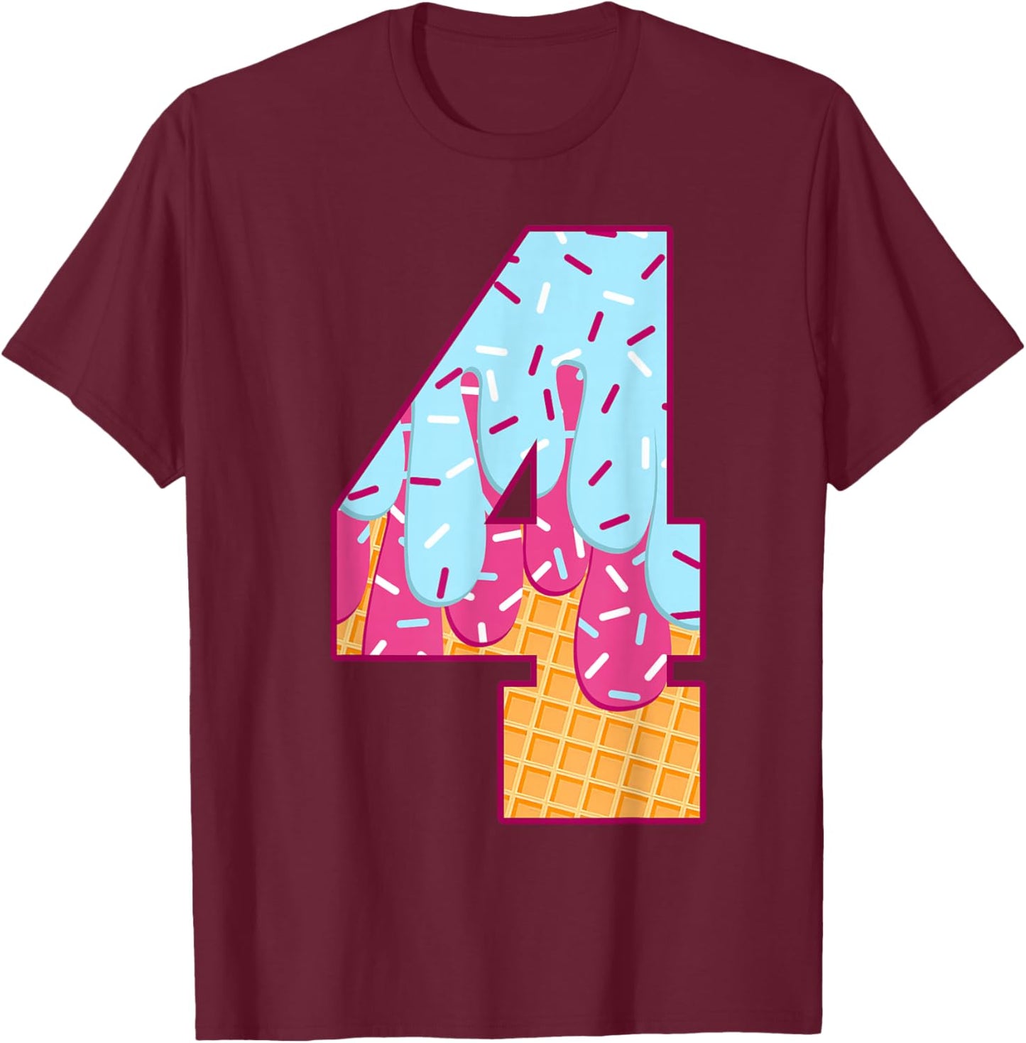 Number 4 Ice Cream Drip Matching Numbers Costume Meme T-Shirt - T-Shirt | Maroon