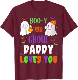 Boo-y Or Ghoul Daddy Loves You Boo Halloween Baby Gender T-Shirt - T-Shirt | Maroon