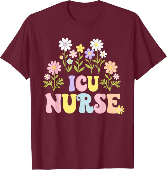 ICU Nurse Cute Nursing ICU T-Shirt - T-Shirt | Maroon