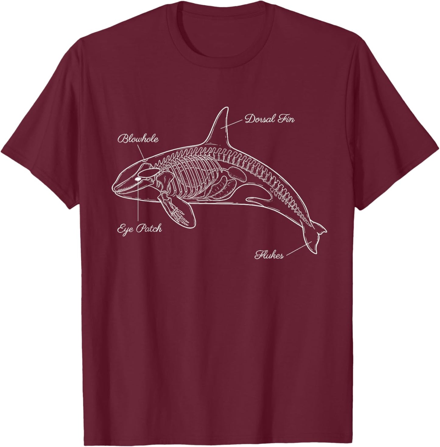 Orca Anatomy Whale Watching Skeleton Scientific Diagram T-Shirt - T-Shirt | Maroon