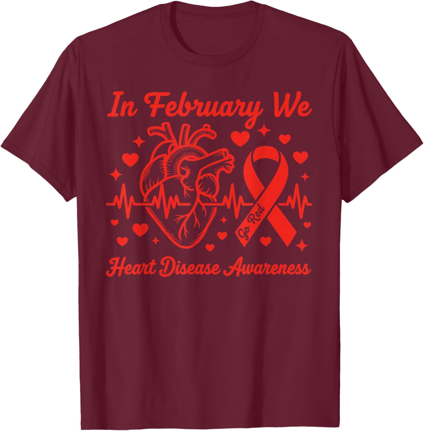 in February We Go Red CHD Heart Disease Awareness Survivor T-Shirt - T-Shirt | Maroon