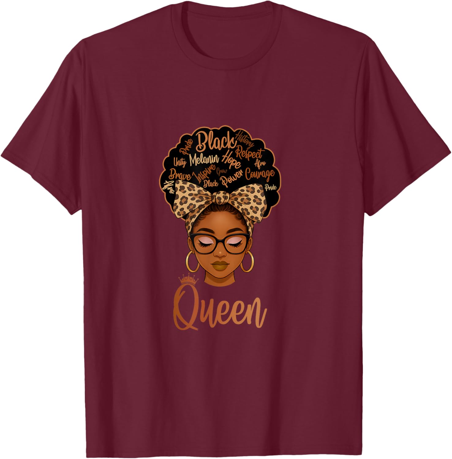 Afro Woman Melanin Queen African American Black History T-Shirt - T-Shirt | Maroon