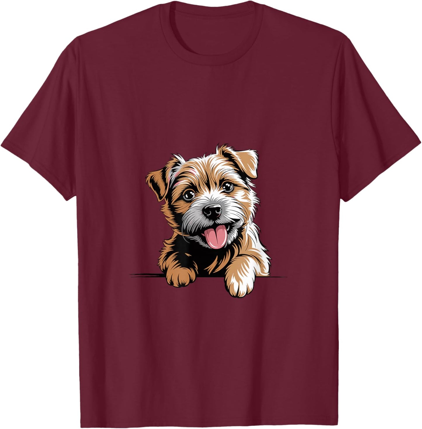 Cute Small Artistic Illustration Cartoon Norfolk Terrier T-Shirt - T-Shirt | Maroon