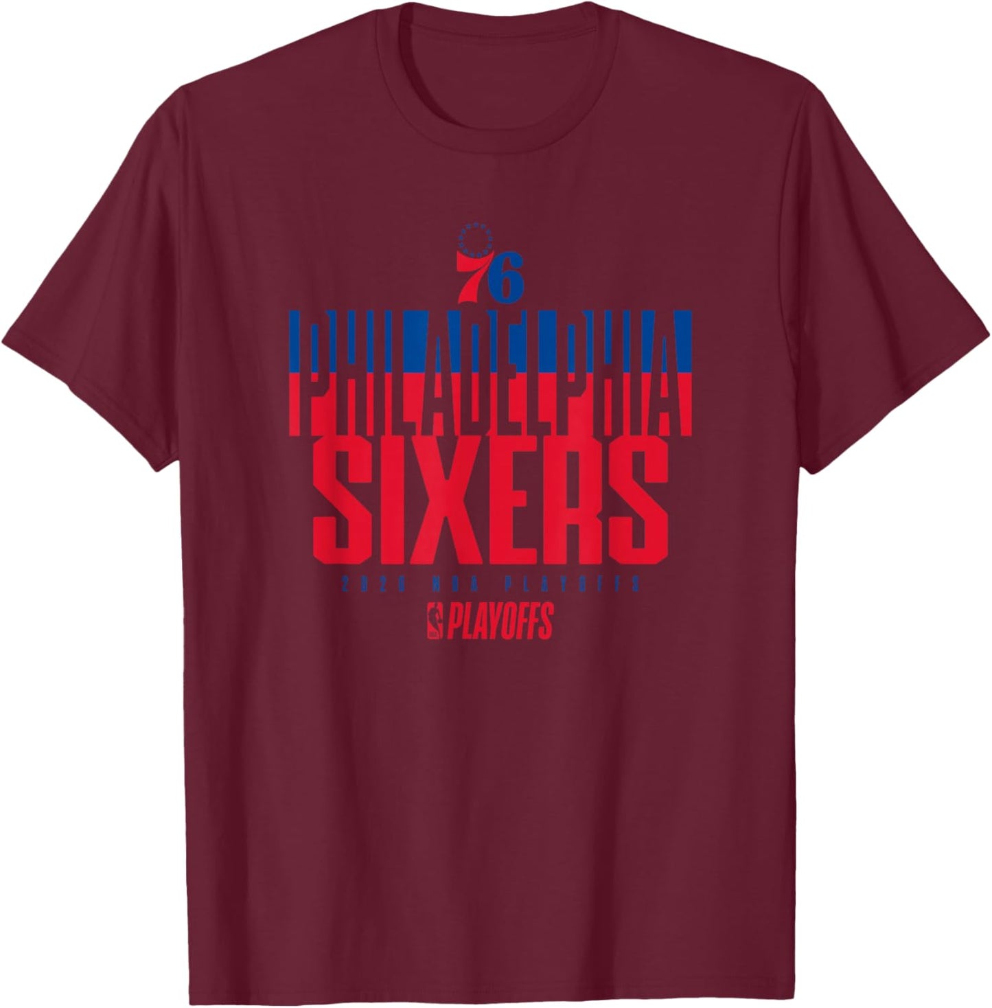 NBA Official 2026 Playoffs Philadelphia 76ers Stacked Up T-Shirt - T-Shirt | Maroon