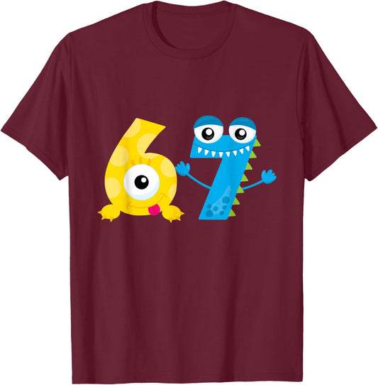 Bruh 67 Six Seven Monsters 6-7 Funny Brainrot Meme Kids Teen T-Shirt - T-Shirt | Maroon