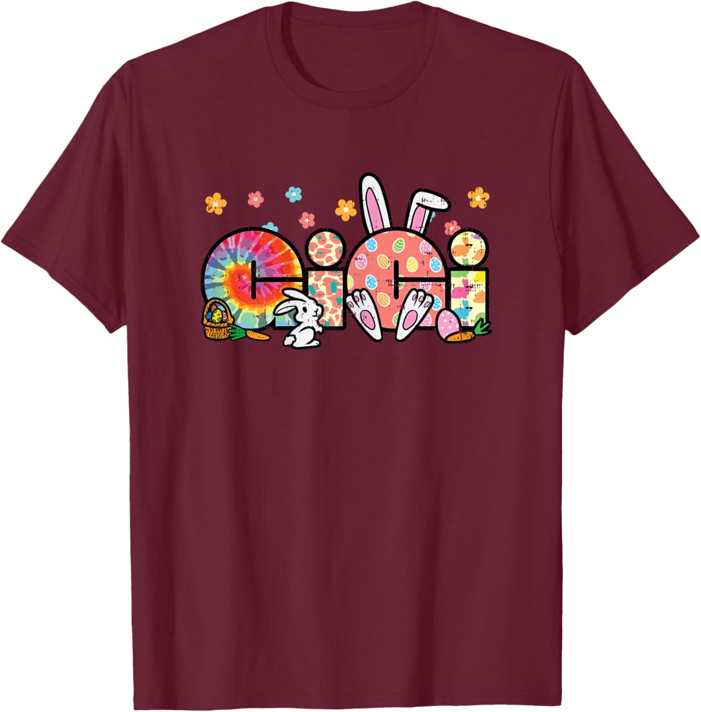 Easter Grandma Gigi Bunny Ear Tie Dye Nana Mimi Family Women T-Shirt - T-Shirt | Maroon