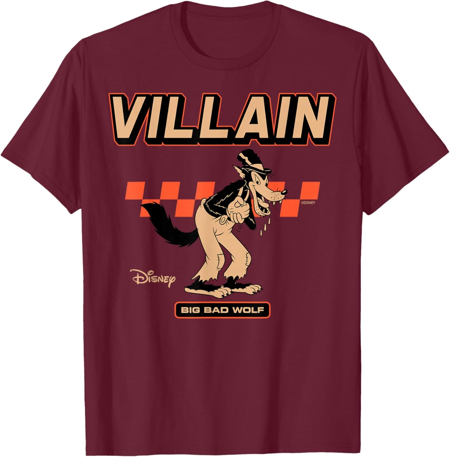 Disney Villains Big Bad Wolf Retro Halloween Graphic T-Shirt - T-Shirt | Maroon