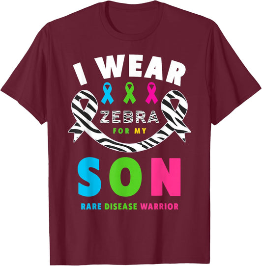 I Wear Zebra for My Son Shirt - Rare Disease Day 2026 T-Shirt - T-Shirt | Maroon