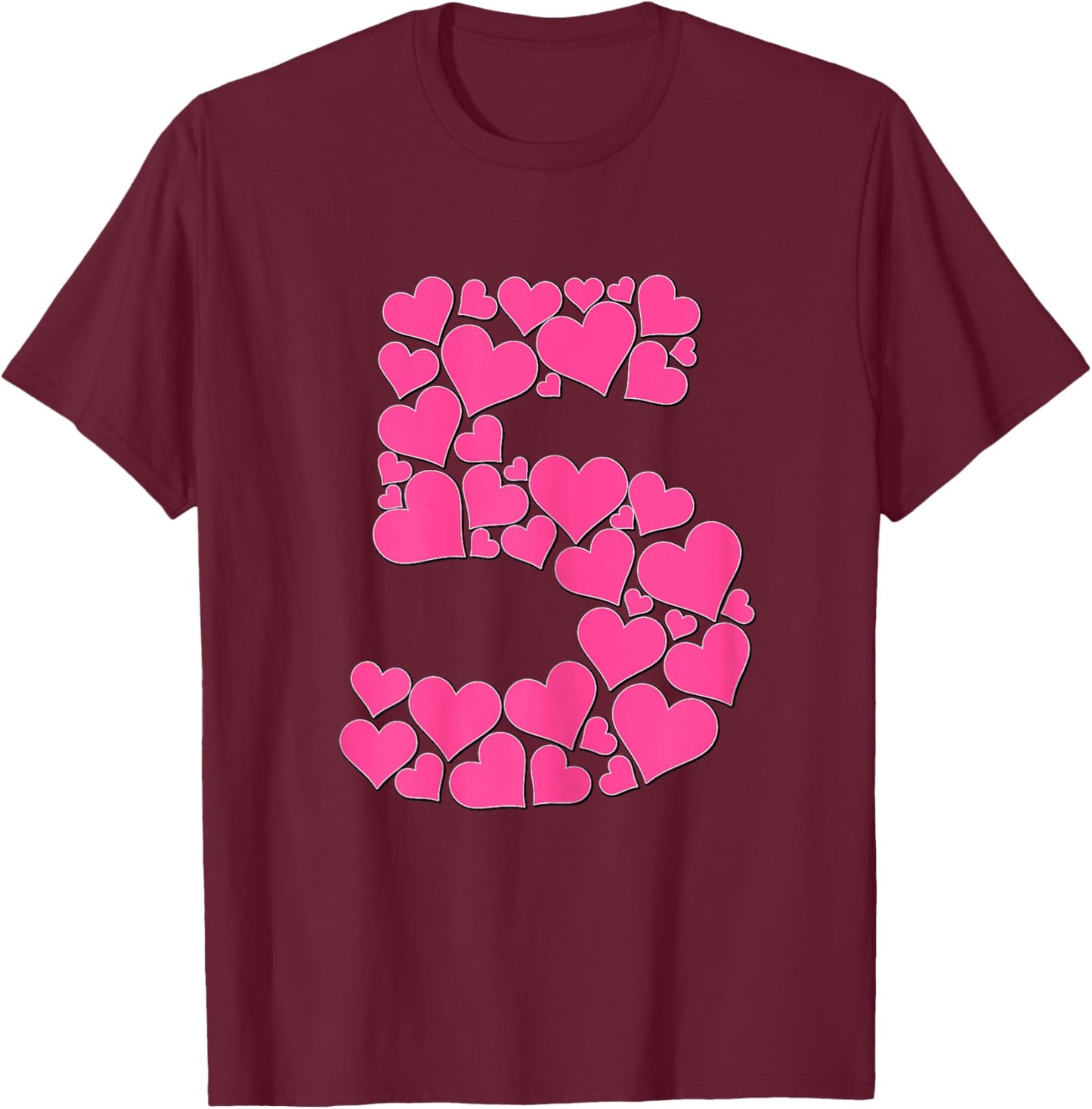 Cute Heart Number 5 Maths Day Costume for Girls 5th Birthday T-Shirt - T-Shirt | Maroon