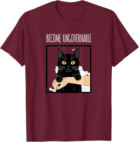 Cat Become Ungovernable, Black Cat Meme with Bite T-Shirt - T-Shirt | Maroon