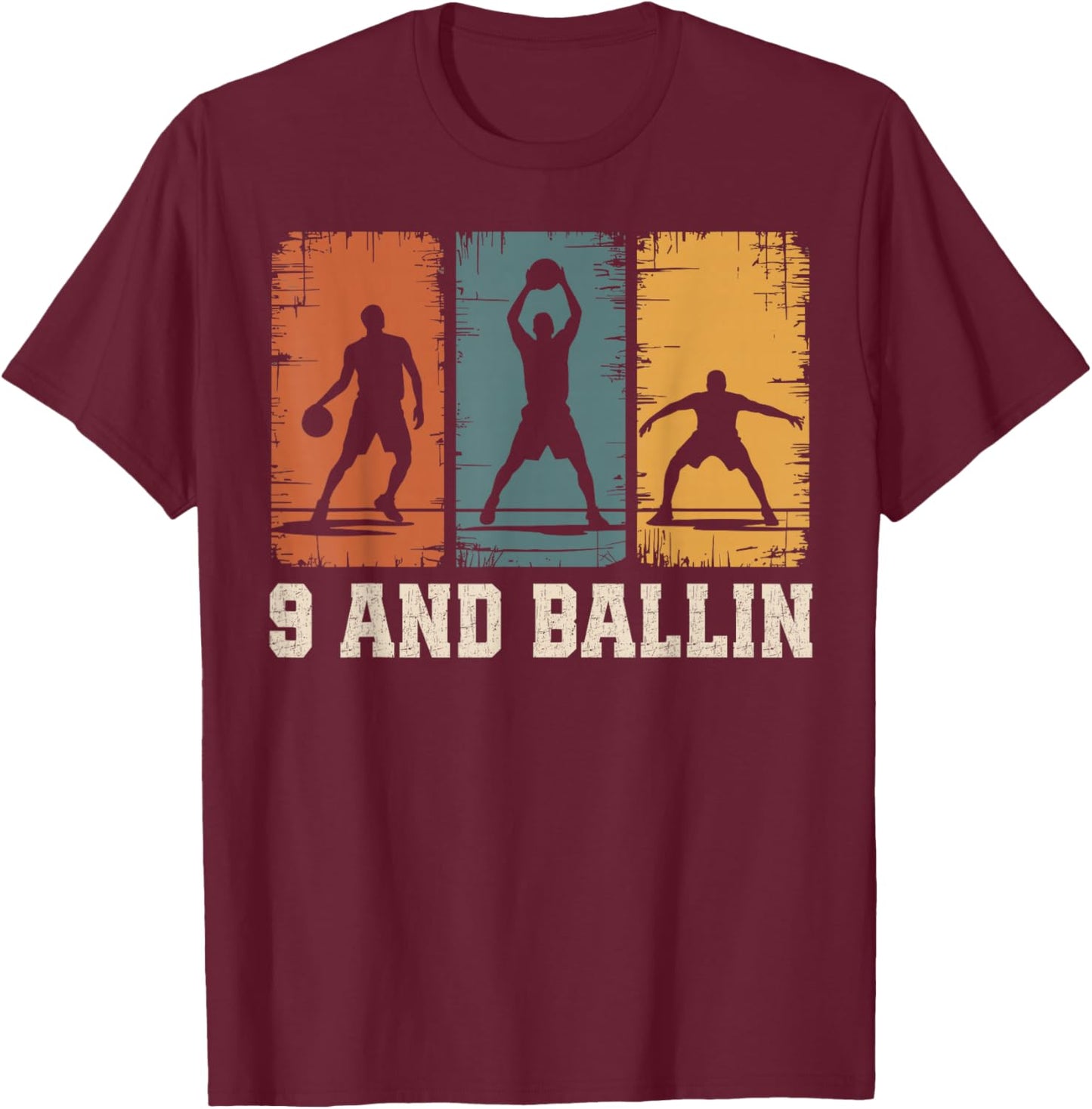 9 and Ballin 9th Birthday Girl 9 Years Old Boy Basketball T-Shirt - T-Shirt | Maroon