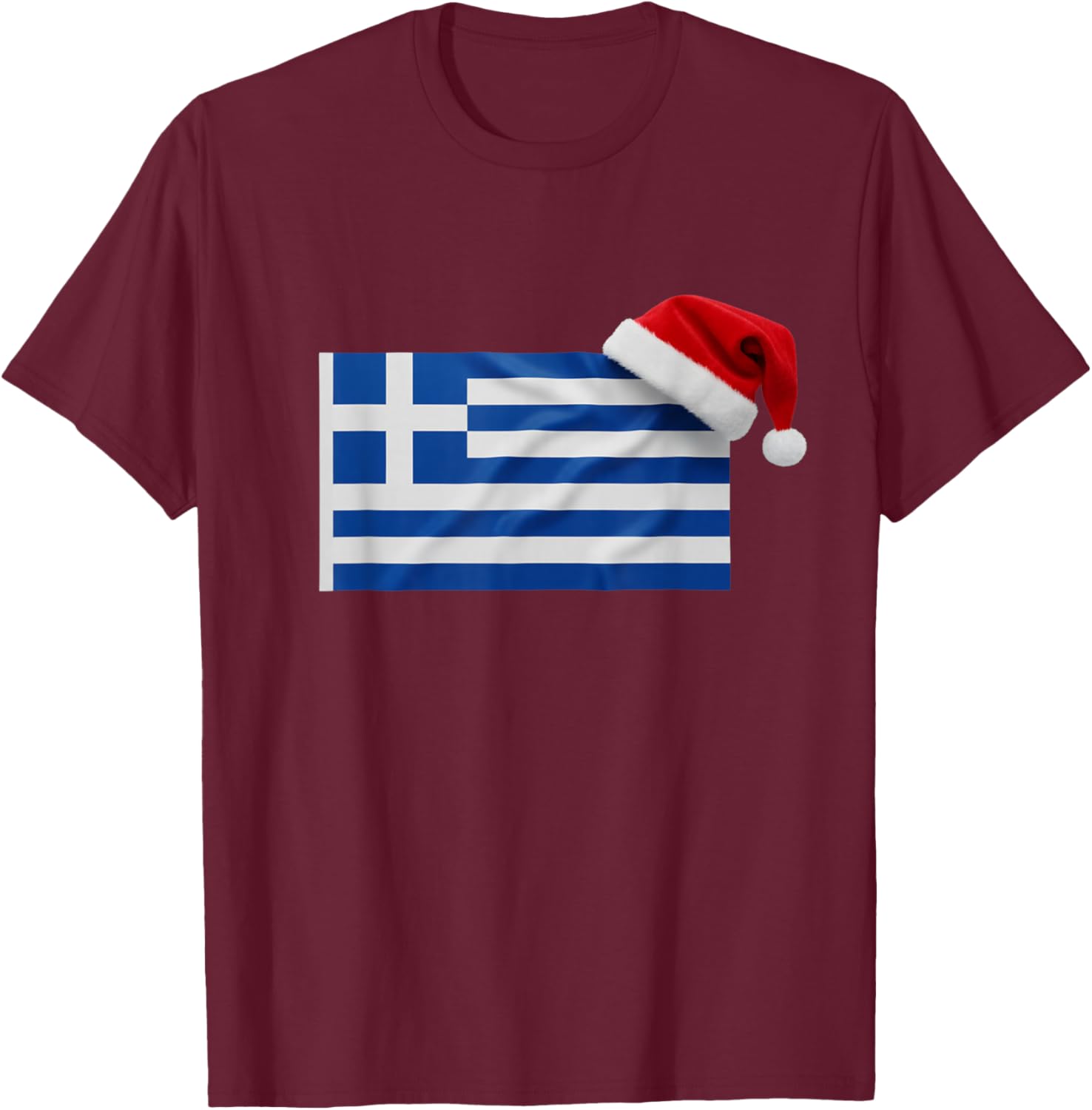Greek Flag Santa Hat Funny Greece Christmas Holiday T-Shirt - T-Shirt | Maroon
