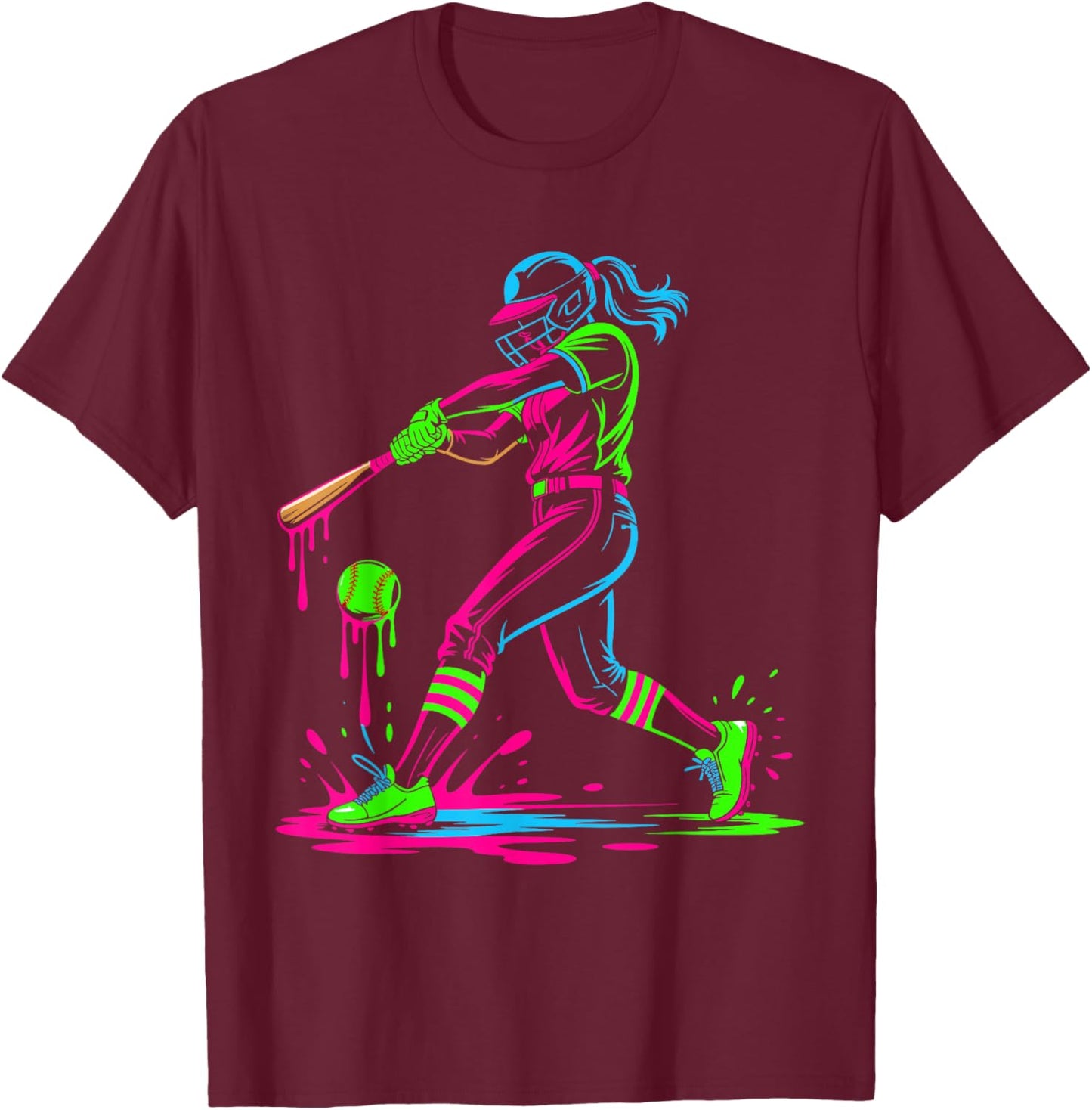 Softball Girl Ice Cream Softball Drip T-Shirt - T-Shirt | Maroon