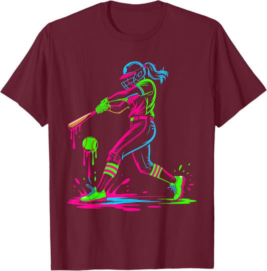 Softball Girl Ice Cream Softball Drip T-Shirt - T-Shirt | Maroon