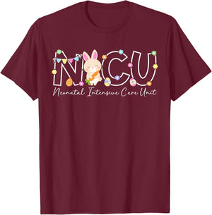 NICU Easter Bunny Neonatal Intensive Care Unit Easter Day T-Shirt - T-Shirt | Maroon