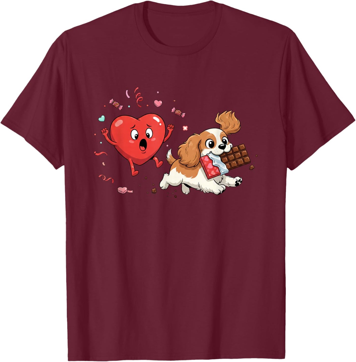 Funny Cavalier King Charles Spaniel Heart Valentine Dog T-Shirt - T-Shirt | Maroon