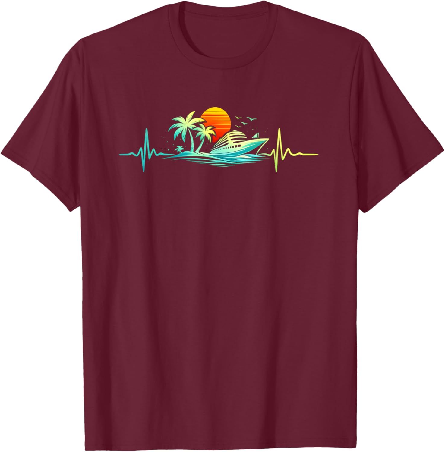 Cruise Ship Vacation Summer Cruise Heartbeat Cruising T-Shirt - T-Shirt | Maroon