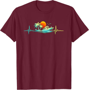 Cruise Ship Vacation Summer Cruise Heartbeat Cruising T-Shirt - T-Shirt | Maroon