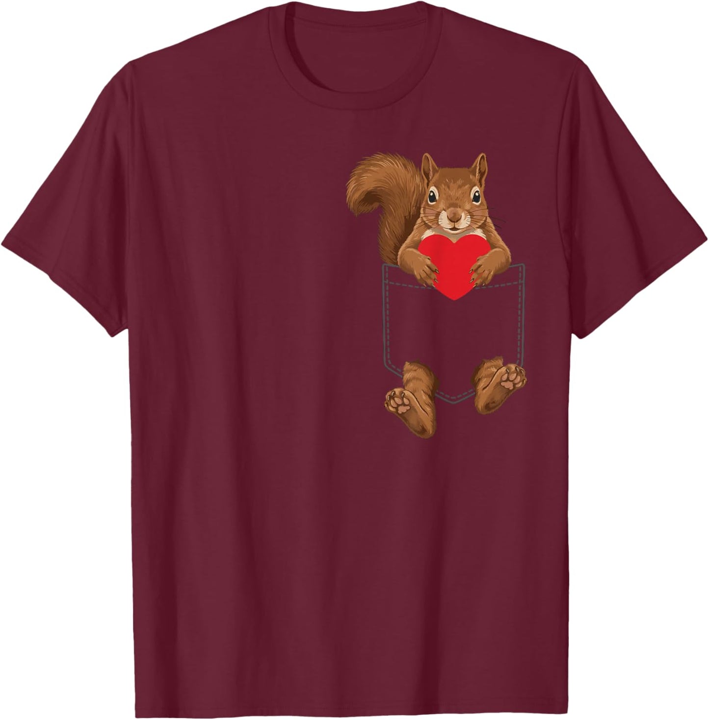 Squirrel in Pocket Animal Lover Design Valentines T-Shirt - T-Shirt | Maroon