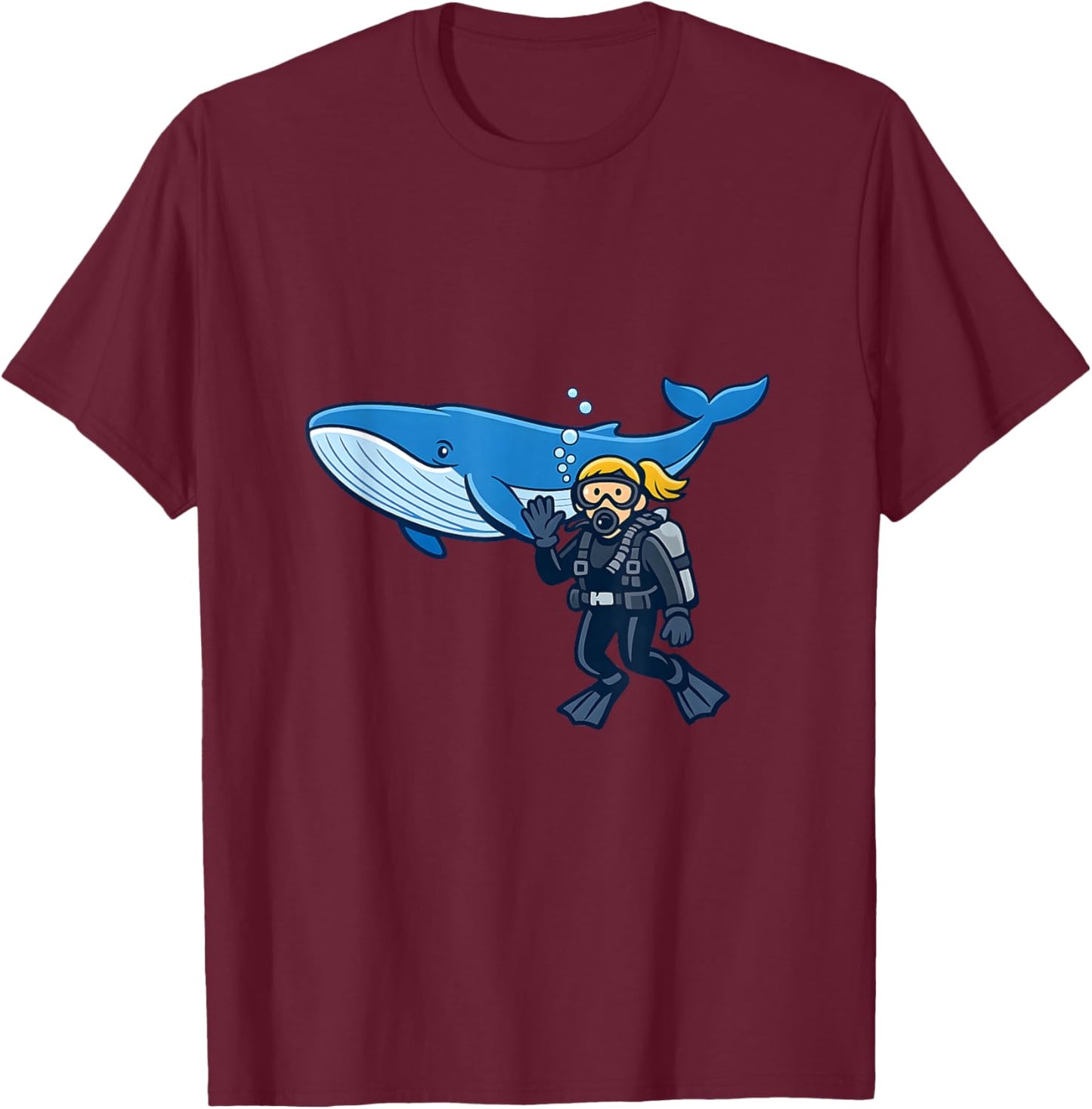 Blue Whale Scuba Diver Ocean Adventure Design T-Shirt - T-Shirt | Maroon
