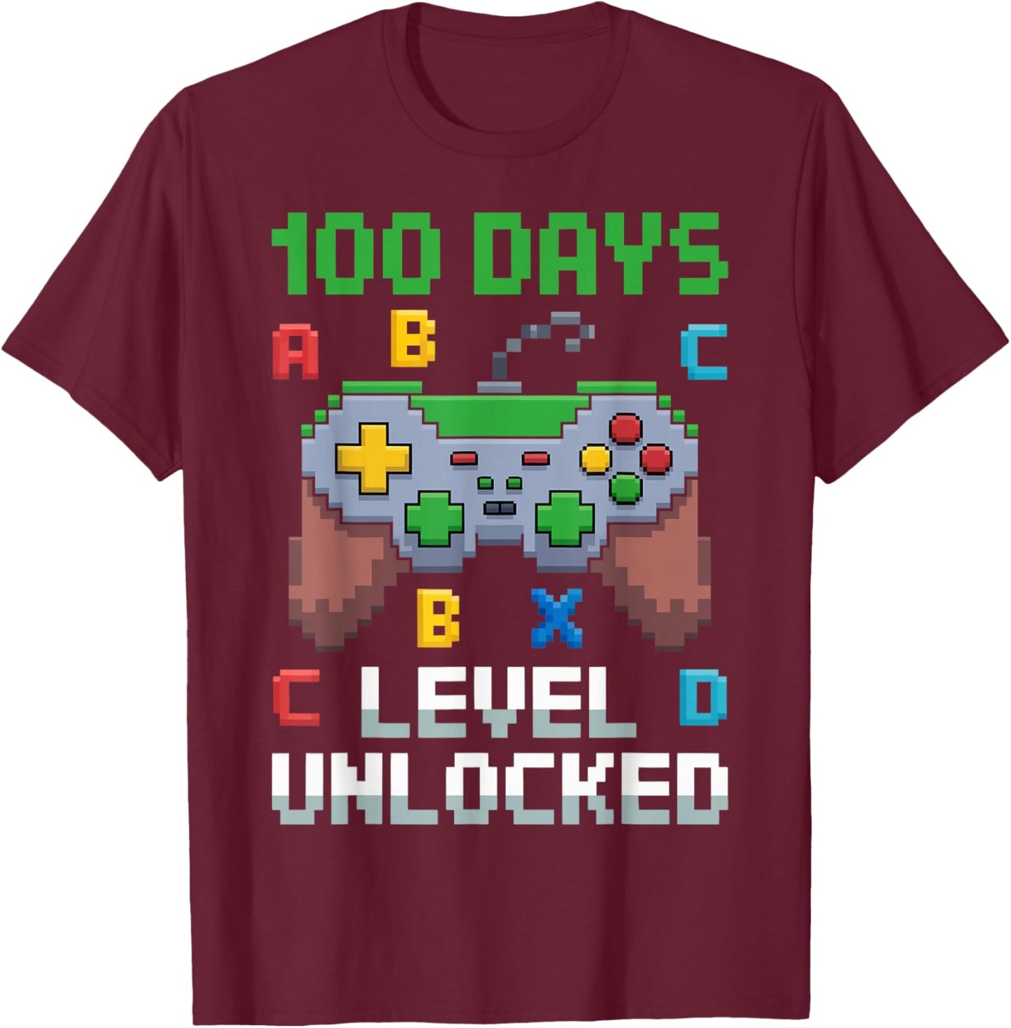 100 Days Level Unlocked Gaming 100th Days of School Boys T-Shirt - T-Shirt | Maroon
