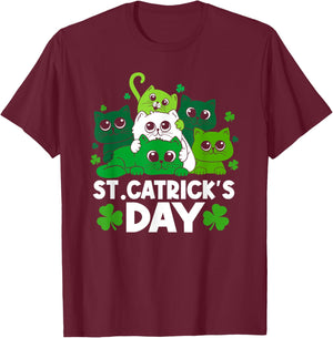 St Catrick's Day Funny Cat St Patricks Day Women Girls Kids T-Shirt - T-Shirt | Maroon