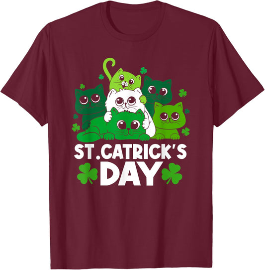 St Catrick's Day Funny Cat St Patricks Day Women Girls Kids T-Shirt - T-Shirt | Maroon