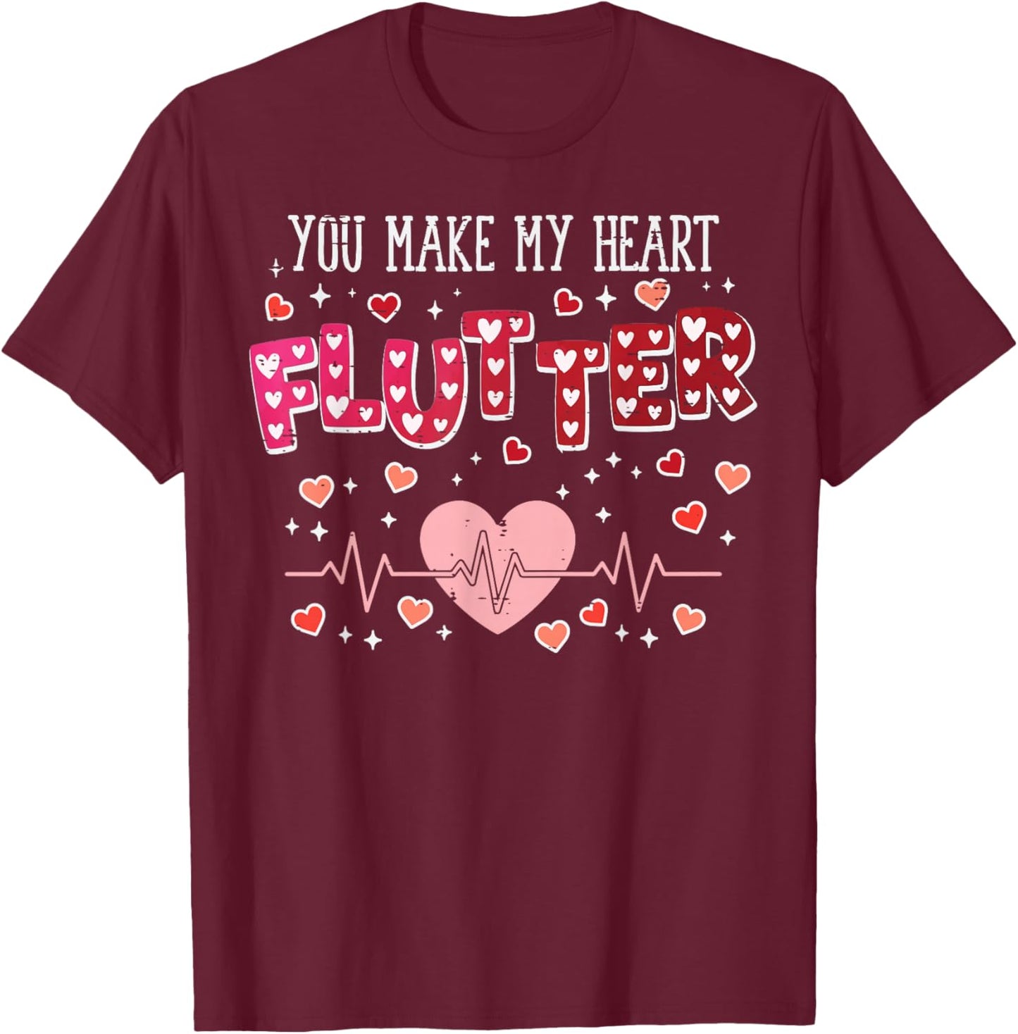 Valentines Day Cardiac Nurse Heart Flutter Women Men T-Shirt - T-Shirt | Maroon