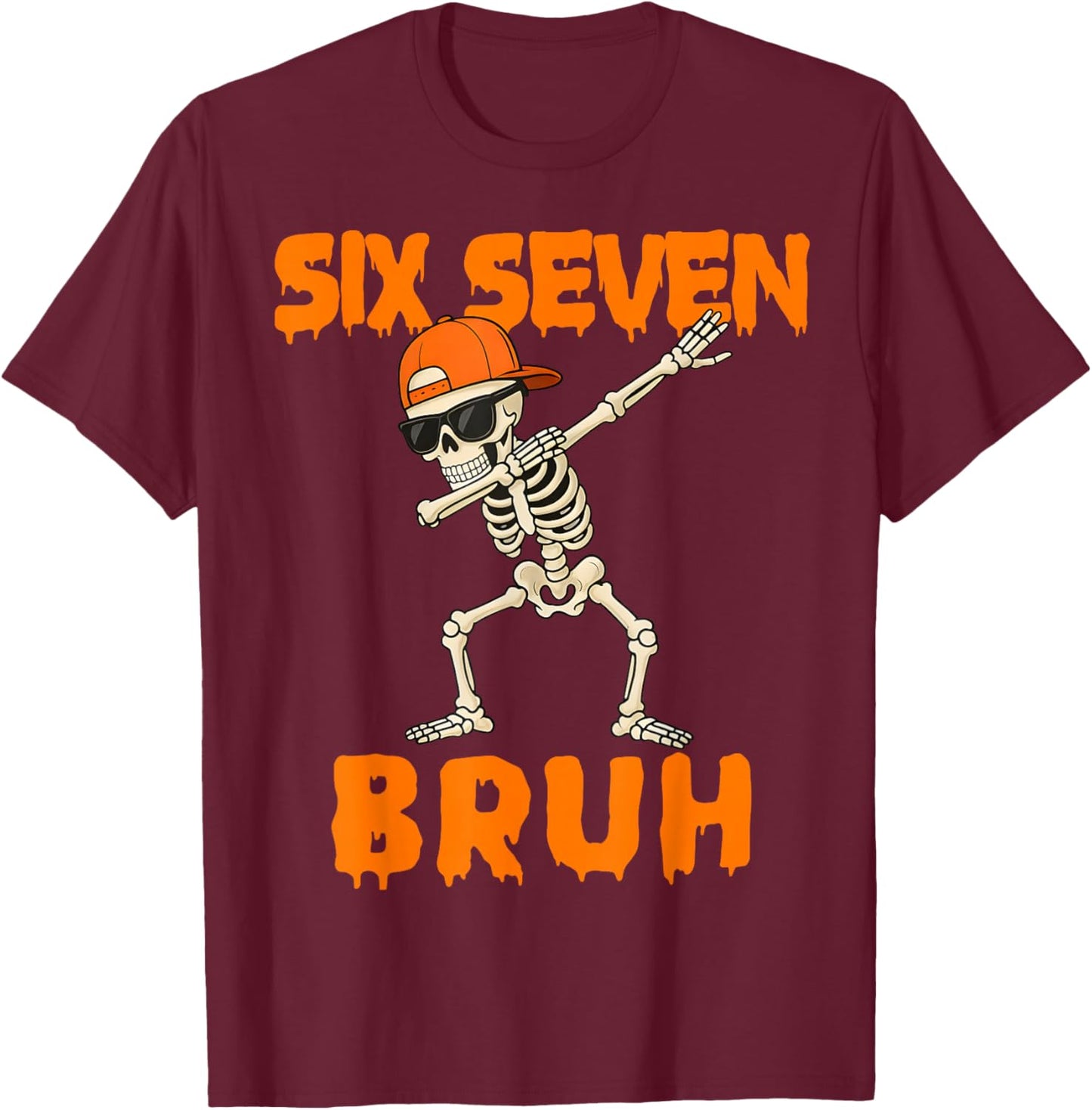 67 Halloween Funny Six Seven Meme Brainrot Pumpkin Kids Bruh T-Shirt - T-Shirt | Maroon
