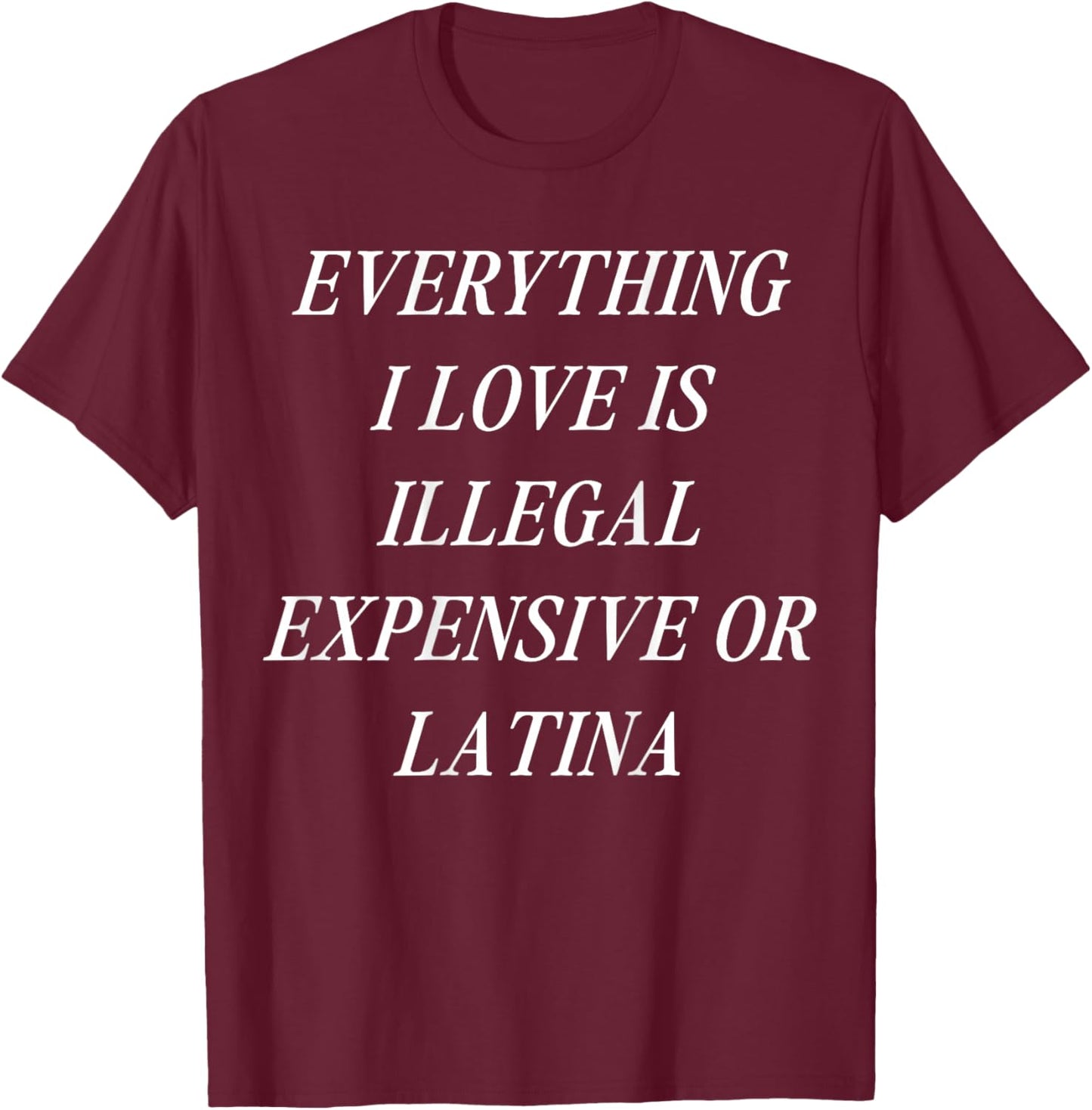 Everything I Love is Illegal Expensive or Latina (on Back) T-Shirt - T-Shirt | Maroon