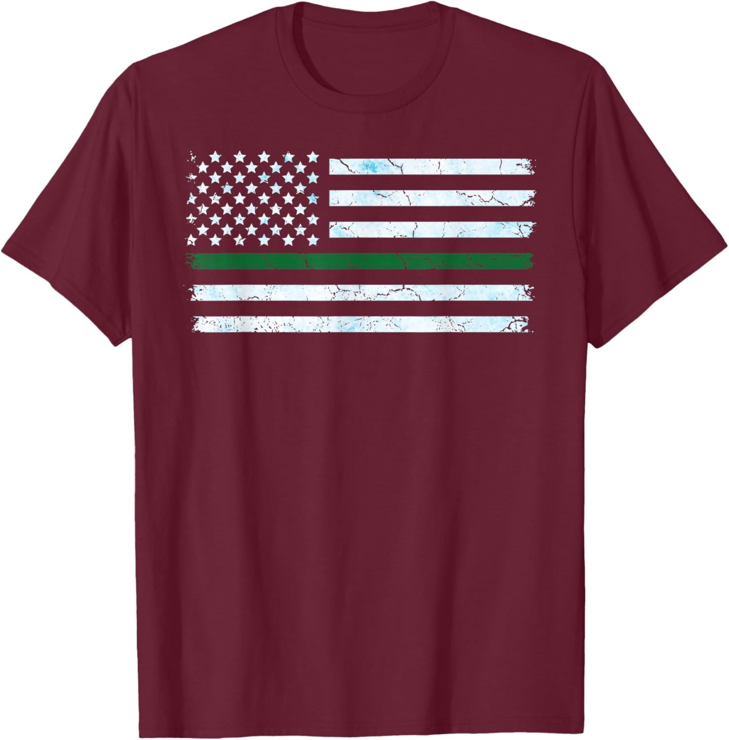 US America Flag Thin Green Line I Support ICE Stand with ICE T-Shirt - T-Shirt | Maroon