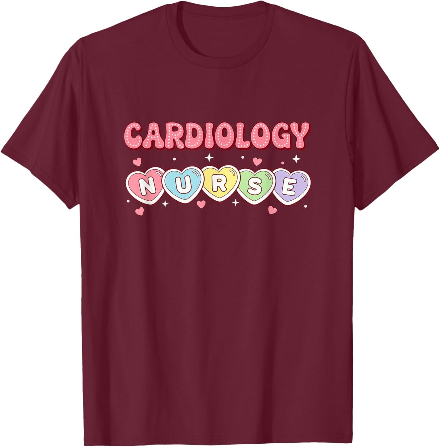 Cardiac Nurse Love Hearts Valentine Cardiology Nurse T-Shirt - T-Shirt | Maroon