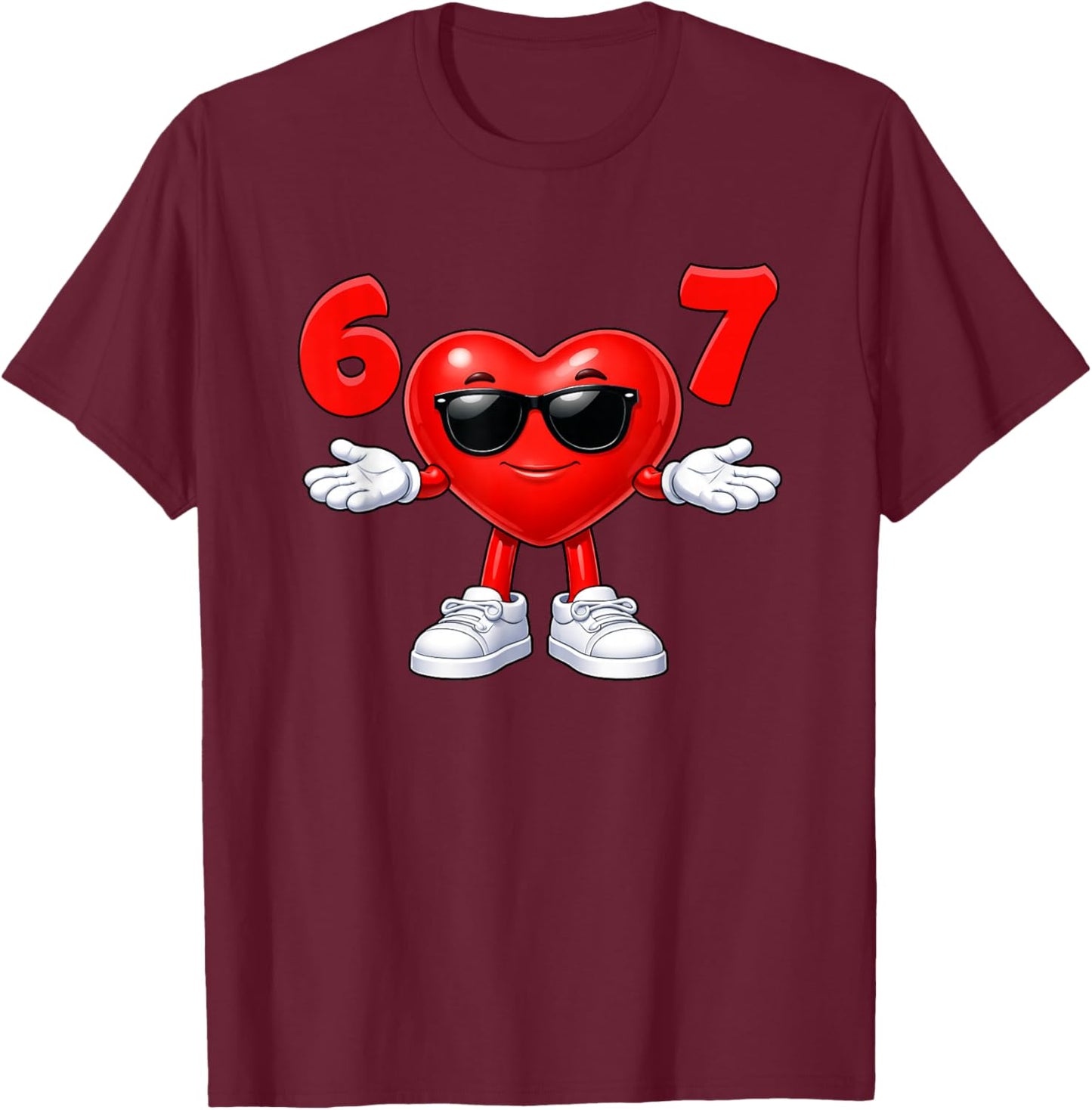 67 Heart 67 Valentines Day Meme Funny Six Seven Teens Kids T-Shirt - T-Shirt | Maroon