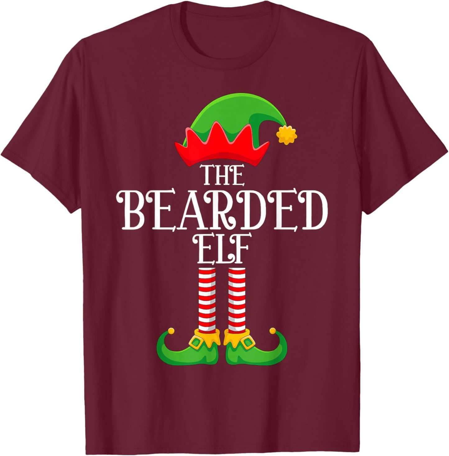 Bearded Elf Christmas Family Matching Funny Love Elf Xmas T-Shirt - T-Shirt | Maroon