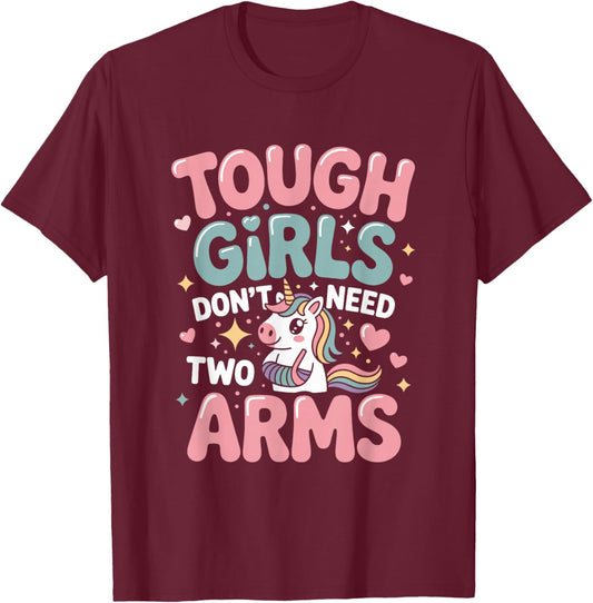 Tough Girls Dont Need Two Arms Unicorn Hero T-Shirt - T-Shirt | Maroon