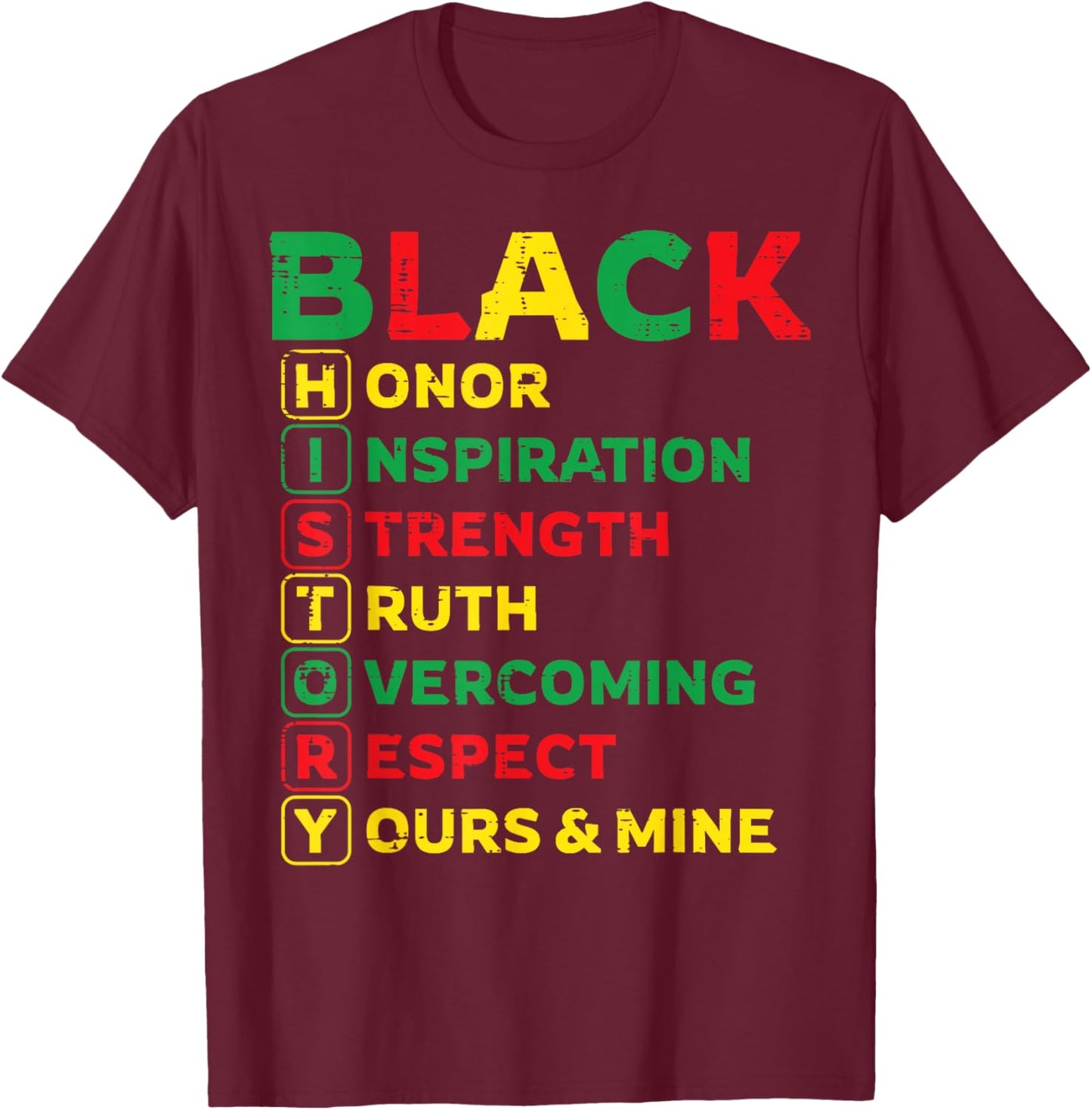 Black History Honor Inspiration Strength Men Women Kids T-Shirt - T-Shirt | Maroon