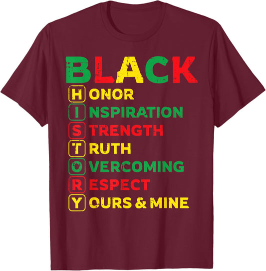 Black History Honor Inspiration Strength Men Women Kids T-Shirt - T-Shirt | Maroon