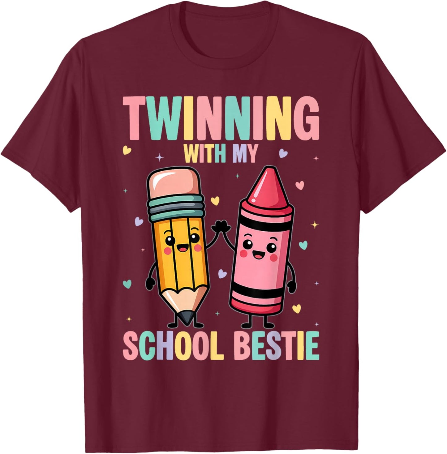 Twinning with My School Bestie Cute Matching Friend Twin Day T-Shirt - T-Shirt | Maroon