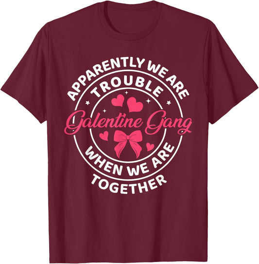 Girls Night Squad Galentine Gang Women Valentines Day T-Shirt - T-Shirt | Maroon